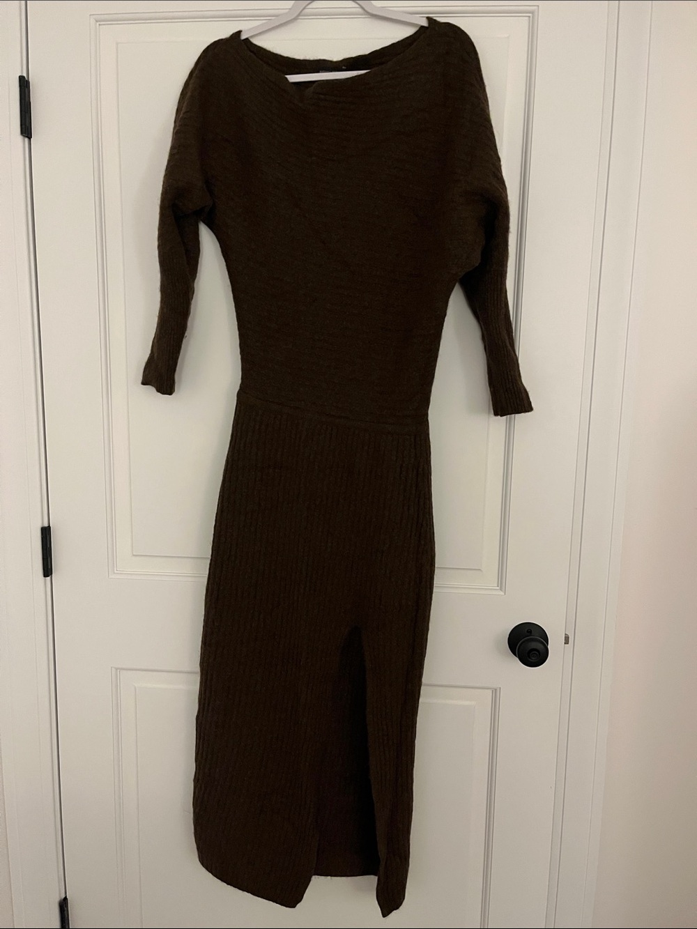 Banana Republic Dark Brown Ribbed Knit Midi Dress
